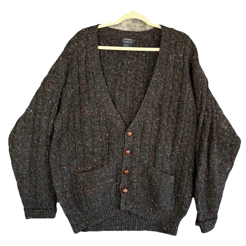 Oakbrook Men’s Vintage Button Cardigan Sweater Gray Multicolor Sears XL